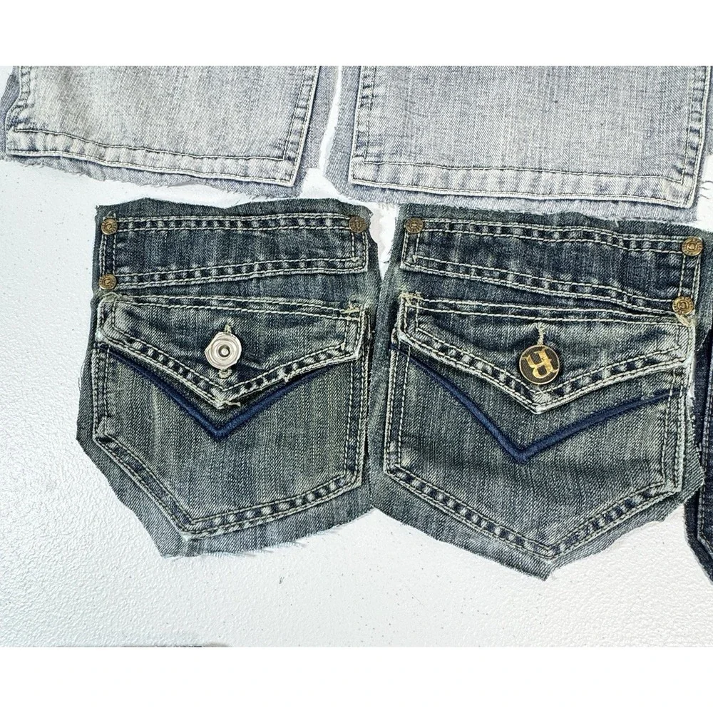 7 Denim Jean Flap Back Pockets Embroidered Quilting Sewing Crafts Upcycle